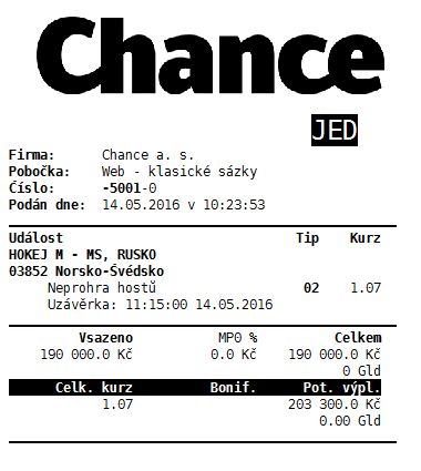 Chance tiket vysoky vklad