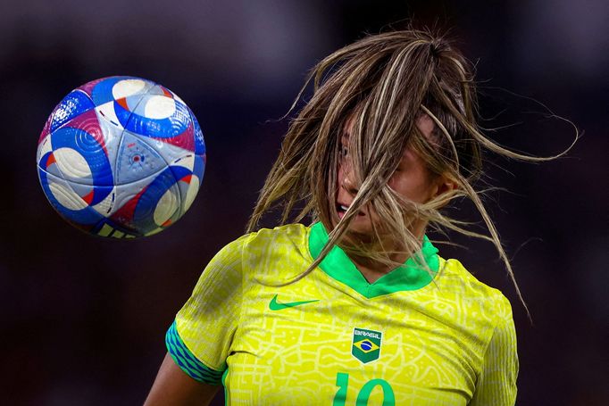 Paris 2024 Olympics - Football - Women's Semi-final - Brazil vs Spain - Marseille Stadium, Marseille, France - August 06, 2024. Priscila of Brazil in action. REUTERS/Luis