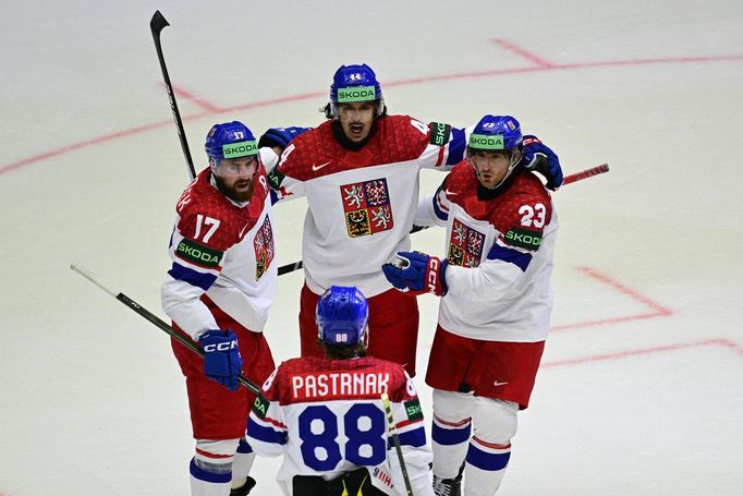 Matěj Stránský slaví gól v zápase MS 2025 Česko - Švýcarsko