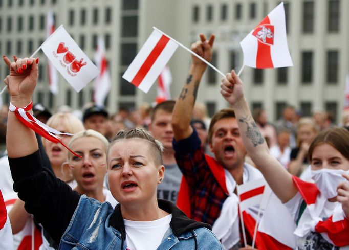 Protesty za odstoupení běloruského prezidenta Alexandra Lukašenka.