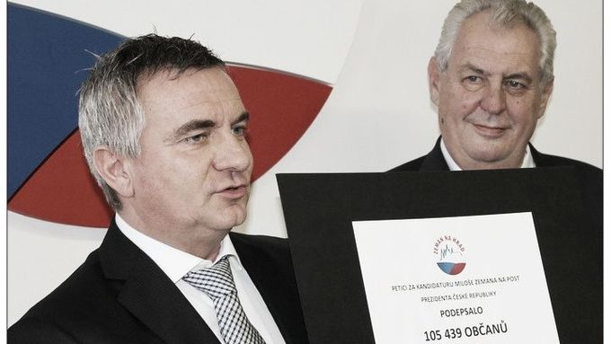 Miloš Zeman a předseda Zemanovců Vratislav Mynář. Právě on vystupoval jako držitel akcií jedné z firem, které se do vymáhání zapojily.