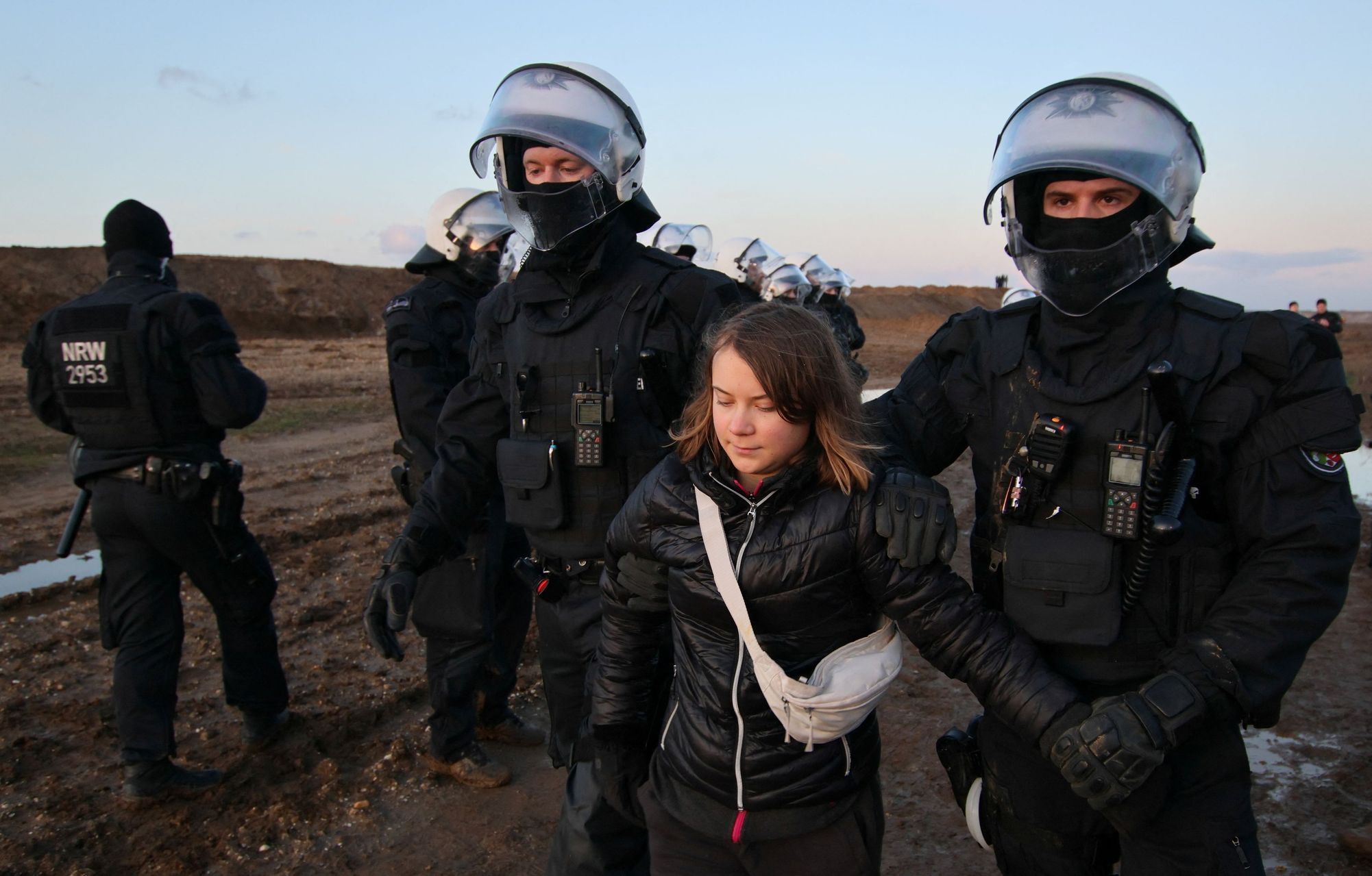 Greta Thunbergová, protest, Německo, Lützerath, policie