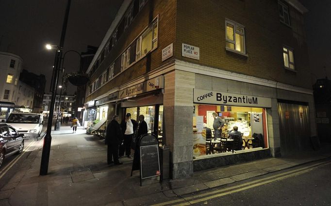 The exterior of the Byzantium Cafe is seen in Moscow Road in west London