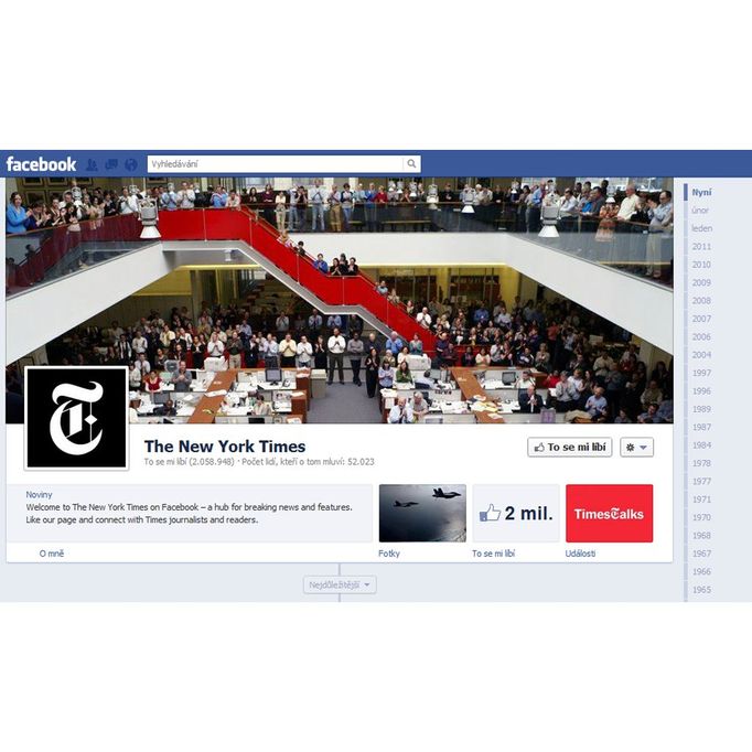 Nová podoba facebookové stránky New York Times