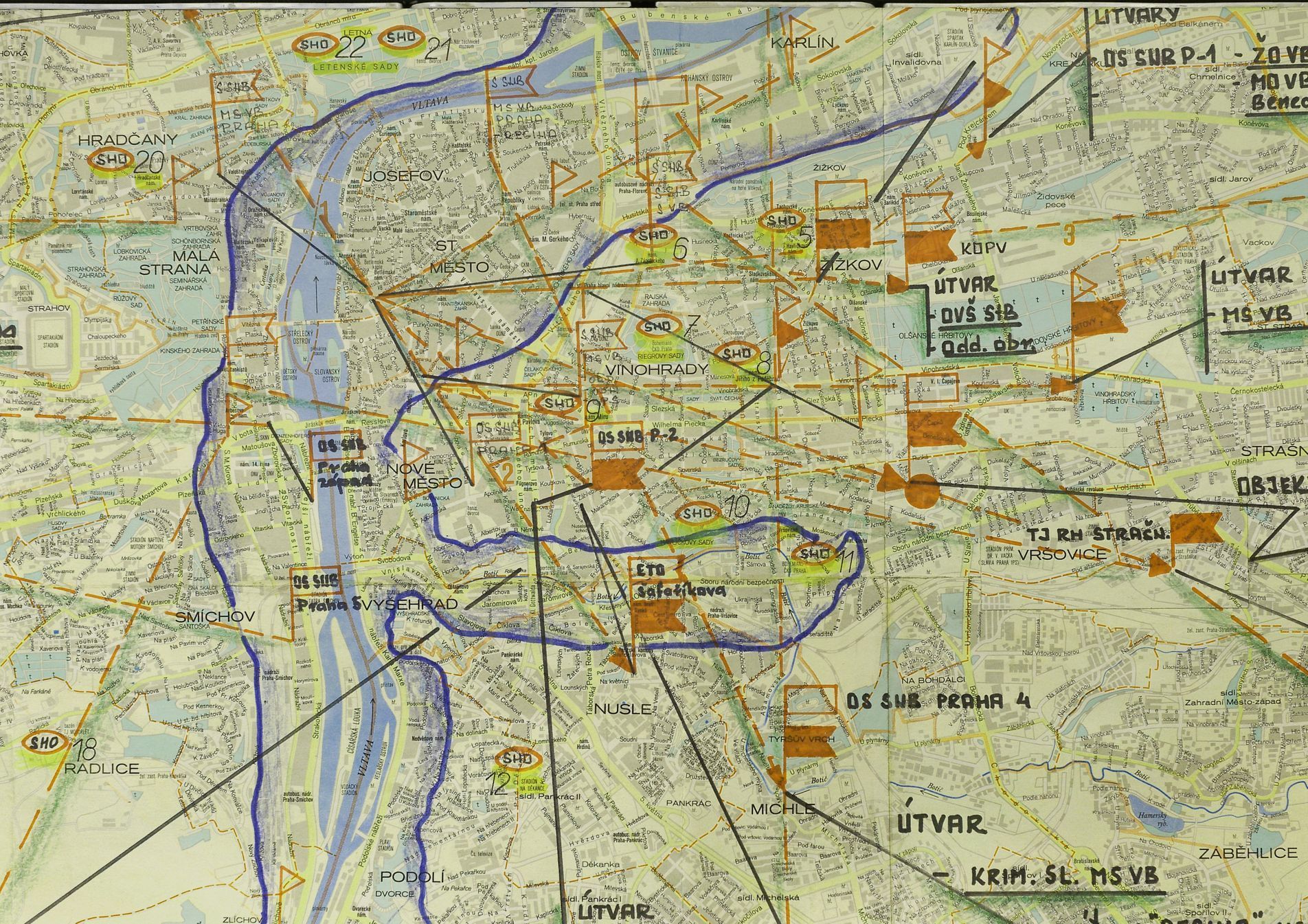 Plán Průlomová vlna z roku 1982: detail centra Prahy