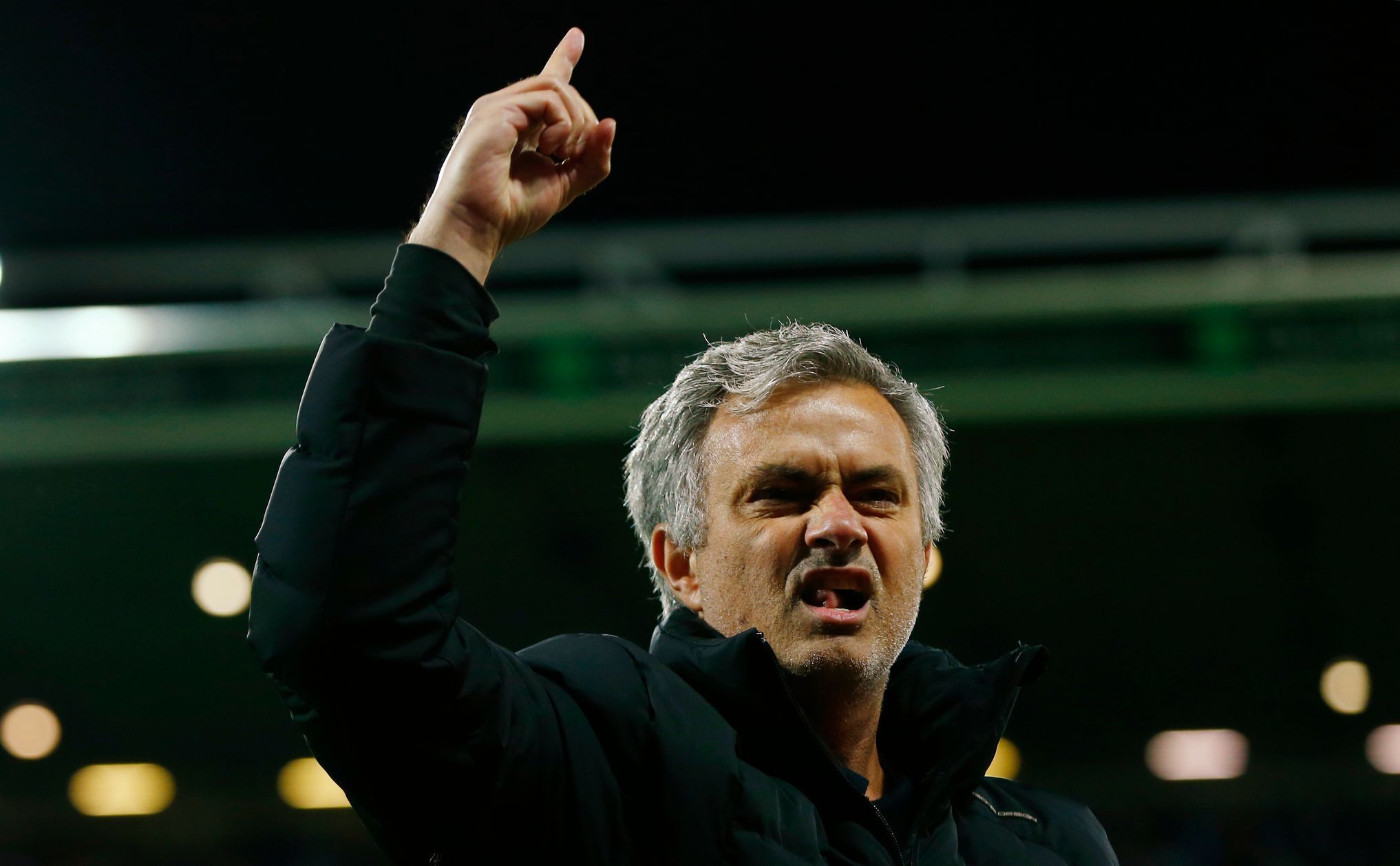 Football: Chelsea manager Jose Mourinho celebrates at the end of the match