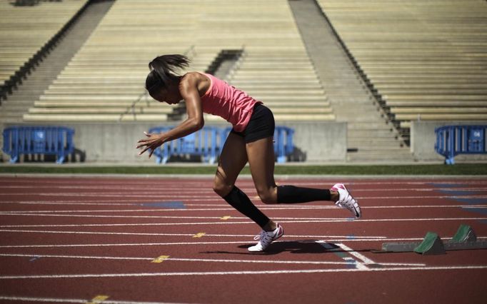 Track and field sprint athlete Allyson Felix of the U.S. trains for the London 2012 Olympics in Los Angeles