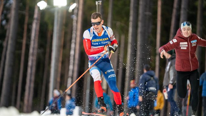 Michal Krčmář v závodě s hromadným startem při mistrovství světa v Novém Městě na Moravě