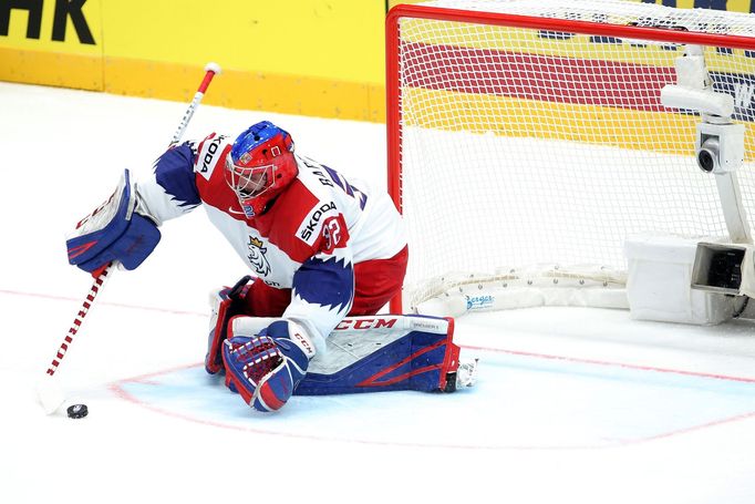 Patrik Bartošák v zápase Česko - Švédsko na MS 2019