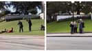 A combination picture shows (L) Bill and Gayle Newman, civilian eyewitnesses to the assassination of President John F. Kennedy, covering their children as CBS News photographer Tom Craven (C) and White House photographer Tom Atkins (R) take pictures in Dealey Plaza after shots were fired at Kennedy on November 22, 1963 in this White House handout photograph, and (R) visitors to Dealey Plaza using a tablet computer to photograph the site where President John F. Kennedy was shot nearly 50 years earlier, in Dallas Texas on November 10, 2013.