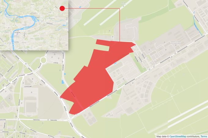 Mapa zamýšleného umístění vládní čtvrti v pražských Letňanech