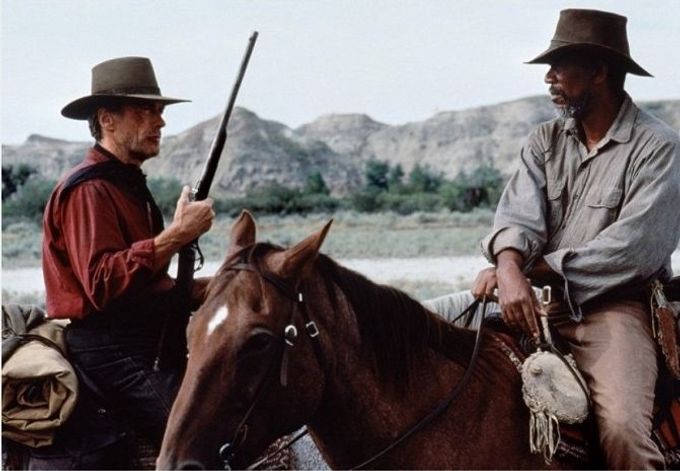 Clint Eastwood a Morgan Freeman v Nesmiřitelných, 1992.