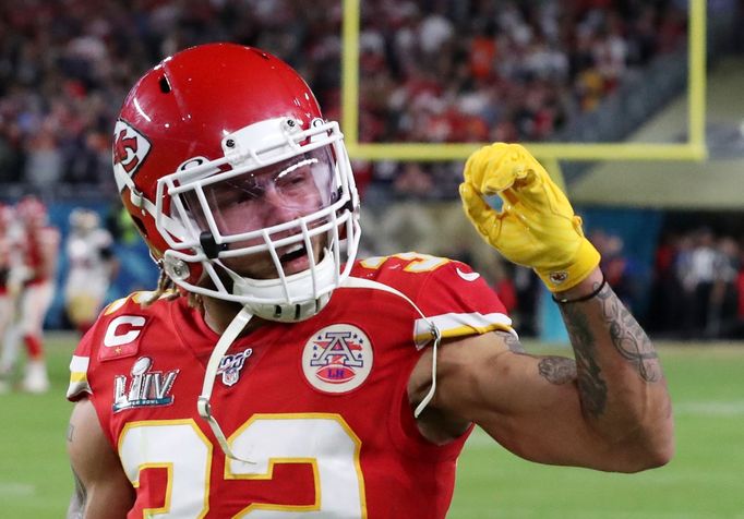 Tyrann Mathieu slaví triumf Kansas City Chiefs ve finále Super Bowlu LIV (2020)