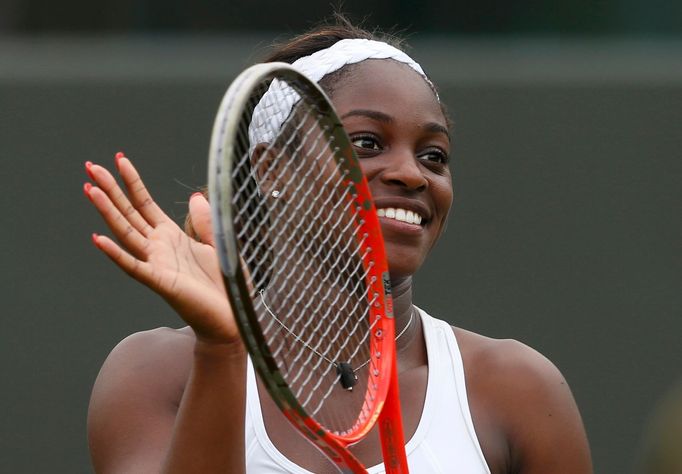 Sloane Stephens of the U.S. reacts after defeating Andrea Petkovic of Germany in their women's singles tennis match at the Wimbledon Tennis Championships, in London June