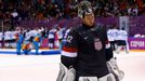 Team USA's goalie Jonathan Quick leaves the ice after being defeated by Finland during the third period of their men's ice hockey bronze medal game at the Sochi 2014 Wint