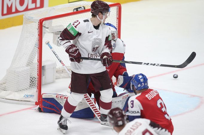 Rudolfs Balcers v zápase Česko - Lotyšsko na MS 2019