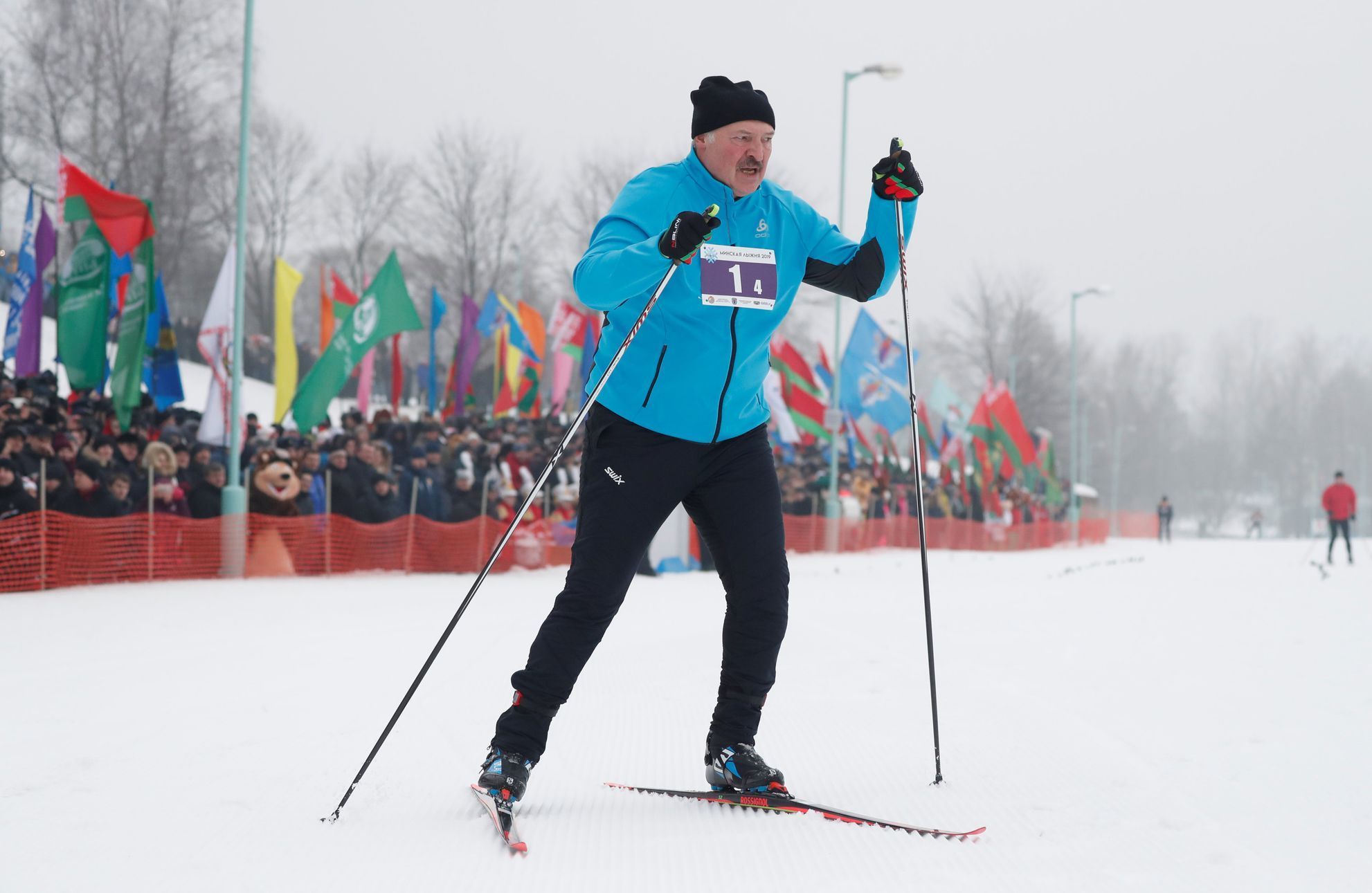 Belarusian President Lukashenko skis as he attends a local ski competition "Minsk ski track 2019" in Minsk