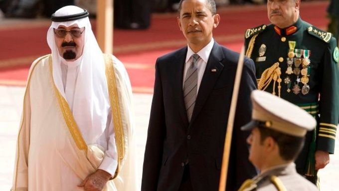 Saúdský král s Barackem Obamou, 2009.