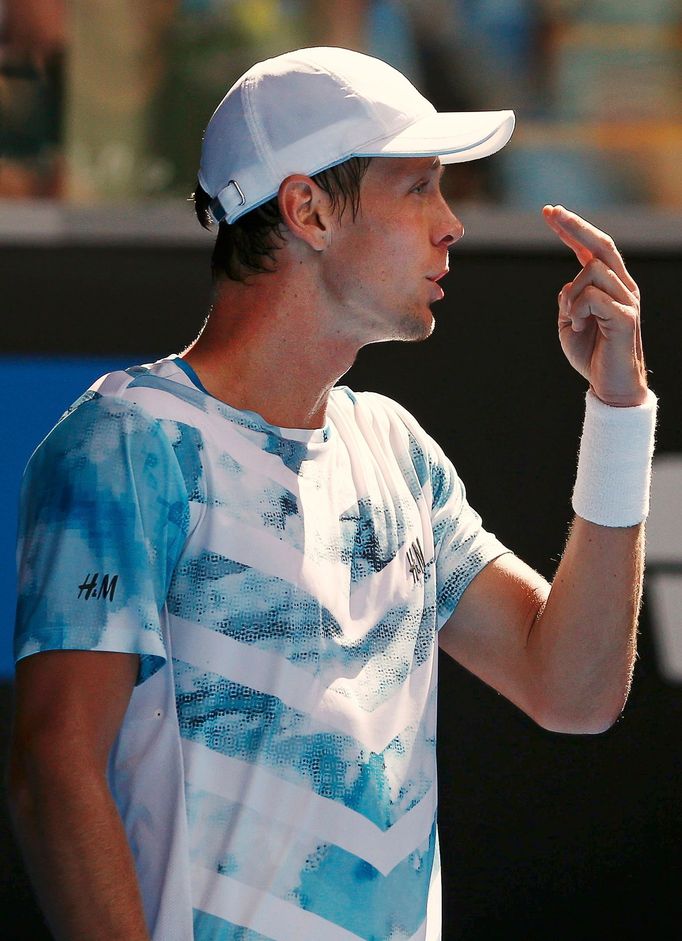 Tomáš Berdych v zápase Australian Open s Bernardem Tomicem.