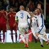 Kucka of Slovakia celebrates his goal against Spain with team mates during their Euro 2016 qualification soccer match at the MSK stadium in Zilina