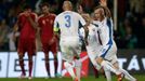 Kucka of Slovakia celebrates his goal against Spain with team mates during their Euro 2016 qualification soccer match at the MSK stadium in Zilina