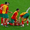 Maročané slaví vítězství ve čtvrtfinále MS 2022 Maroko - Portugalsko