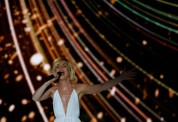 Singer Gagarina representing Russia performs the song &quot;A Million Voices&quot; during the first semifinal of the upcoming 60th annual Eurovision Song Contest In Vienn