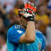 Spain's Iker Casillas reacts after Chile's second goal during their 2014 World Cup Group B soccer match at the Maracana stadium in Rio de Janeiro
