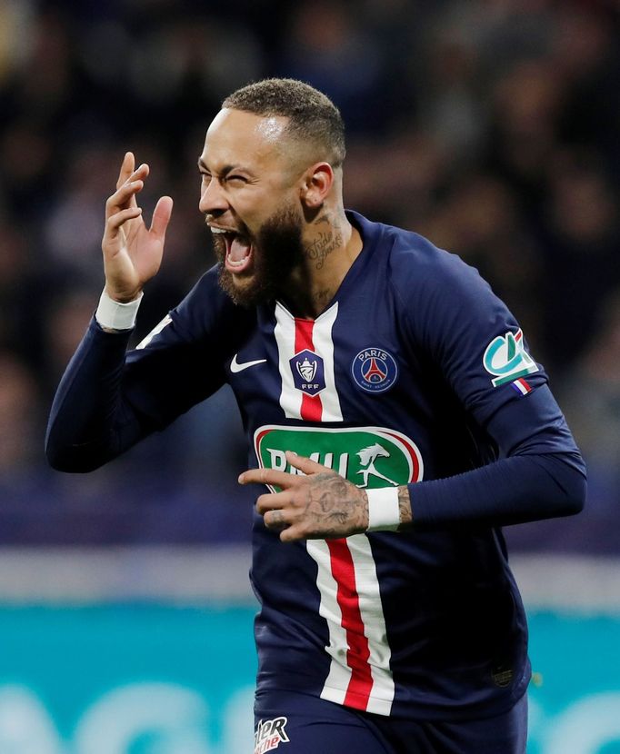 Soccer Football - Coupe de France - Semi Final - Olympique Lyonnais v Paris St Germain - Groupama Stadium, Lyon, France - March 4, 2020  Paris St Germain's Neymar celebra