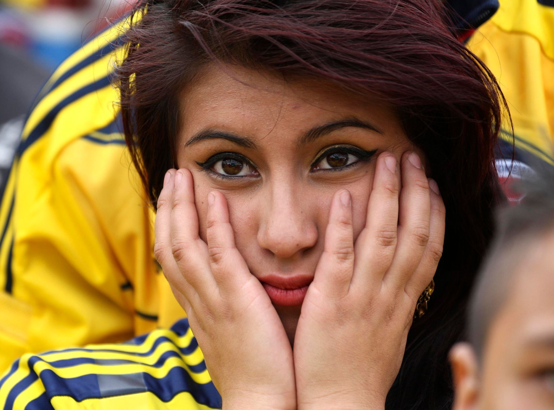 MS 2014, Brazílie-Kolumbie: smutná fanynka Kolumbie