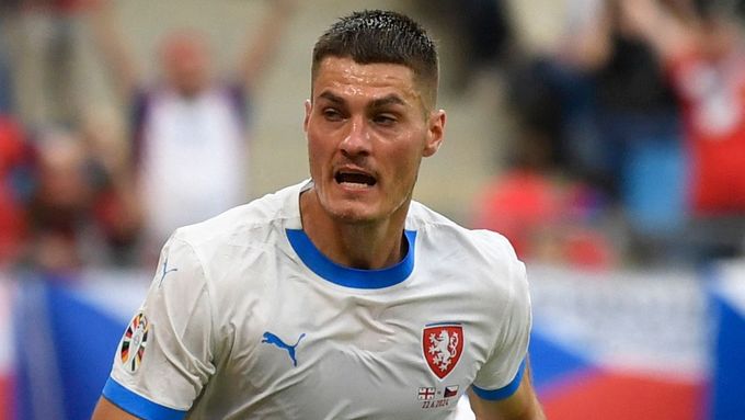 Patrik Schick slaví gól v zápase Eura 2024 Gruzie - Česko