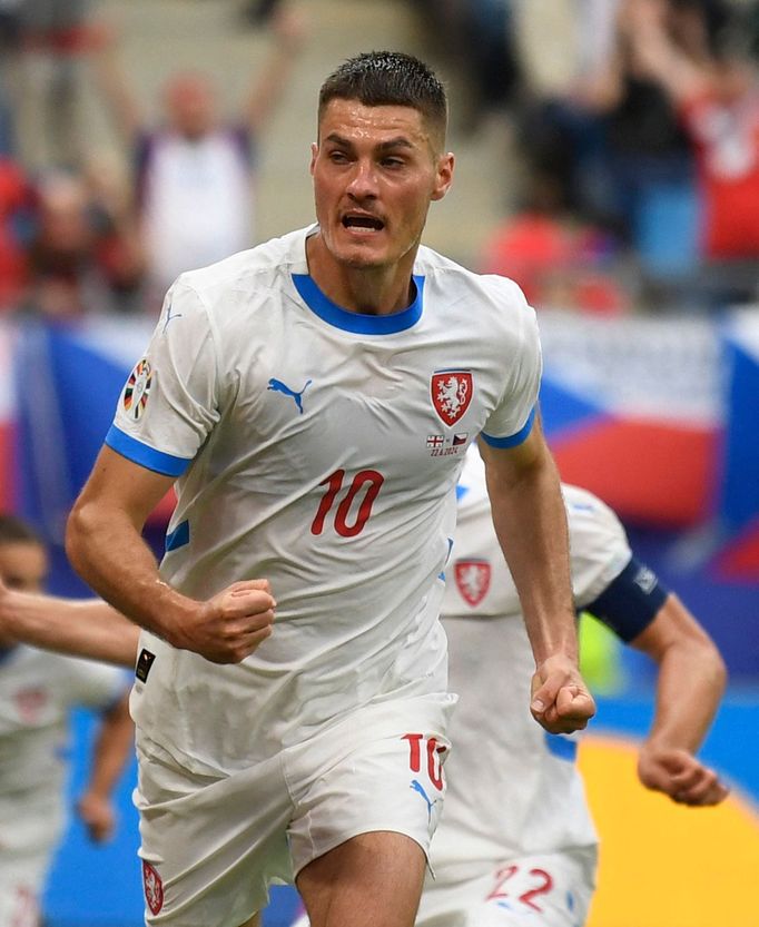 Patrik Schick slaví gól v zápase Eura 2024 Gruzie - Česko