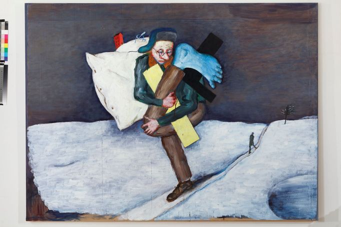Viktor Pivovarov: Poslední existencialista ze série Moskva, Moskva!, 2017, olej, karton, 111×148 cm.
