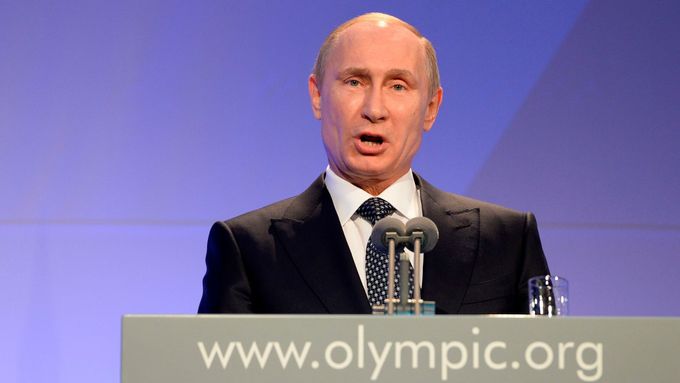 Vladimir Putin na olympiádě v Soči 2014.