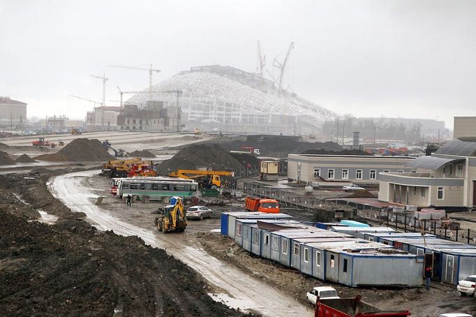 Construction of Formula One circuit in Sochi 1454745 Russia, Sochi. 04/22/2013 Construction of a Formula One circuit in the Imereti Valley, near the Olympic Park in Sochi.