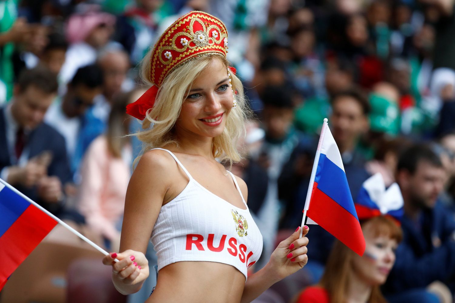 Ruští fanoušci na zápase MS 2018 Rusko-Saúdská Arábie