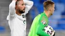 Conor Hourihane reacts alongside Slovakia’s Marek Rodak.