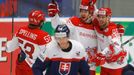 Denmark's Patrick Bjorkstrand (2nd R) celebrates his goal against Slovakia with his teammates Jesper Jensen (R) and Thomas Spelling during their Ice Hockey World Champion