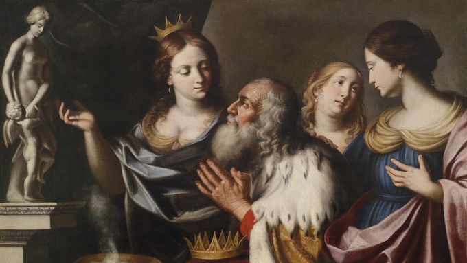 Manželky svádějí krále Šalomouna k modlářství: obraz italského malíře Giovanniho Battisty Venanziho z roku 1668.