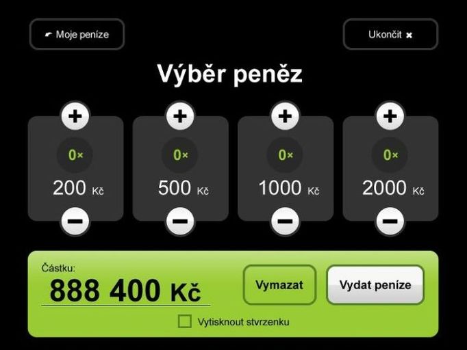 Bankomat Air Bank umožní volbu konkrétních hodnot požadovaných bankovek