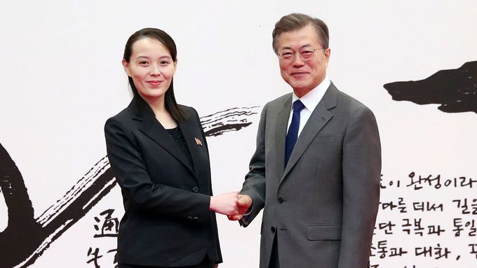 Sestra Kim Čong-una a jihokorejský prezident Mun Če-in.