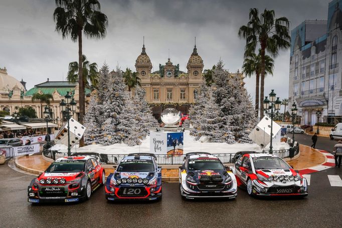 Rallye Monte Carlo 2018: Citroën C3 WRC, Hyundai i20 Coupe WRC, Ford Fiesta WRC a 	Toyota Yaris WRC