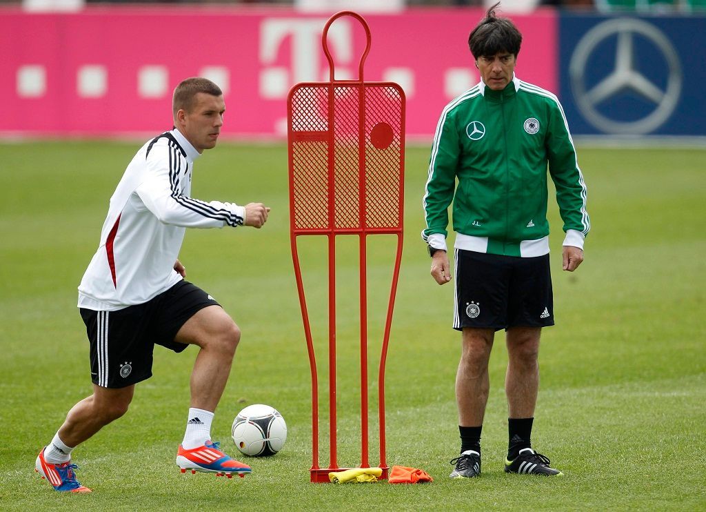 Německá fotbalová reprezentace, trénink, Euro 2012 (Lukas Podolski a Joachim Löw)