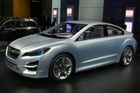 Subaru Impreza - vystavený koncept Imprezy už zahrnuje řadu znaků, které budoucí Imprezy ponesou. Zdá se, že i tato dříve pouze na sportovně založené motoristy orientovaná auta pochopila, že dnešní auta musí nejen dobře jezdit, ale i pěkně vypadat.