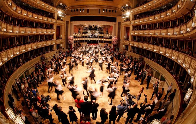 Members of the opening committee perform during a dress rehearsal for the Opera Ball in Vienna