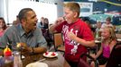 July 5, 2012 "'Anyone want to try a piece of my strawberry pie,' the President asked those at adjacent tables during a stop for lunch at Kozy Corners restaurant in Oak Harbor, Ohio. A young boy said yes and came over for a big bite of pie."