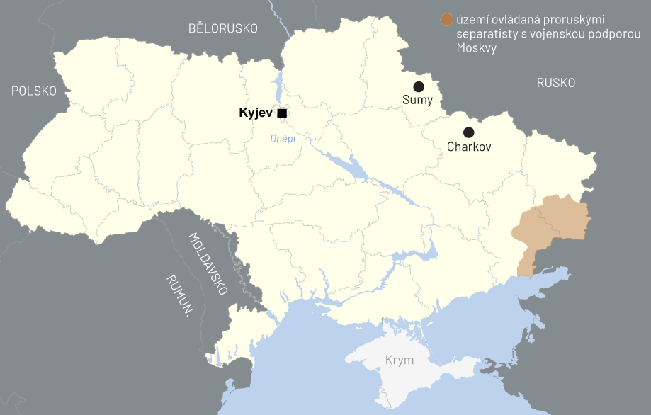 mapa - Ukrajina (Charkov, Sumy)