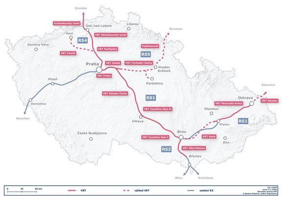 Mapa připravovaných vysokorychlostních tratí