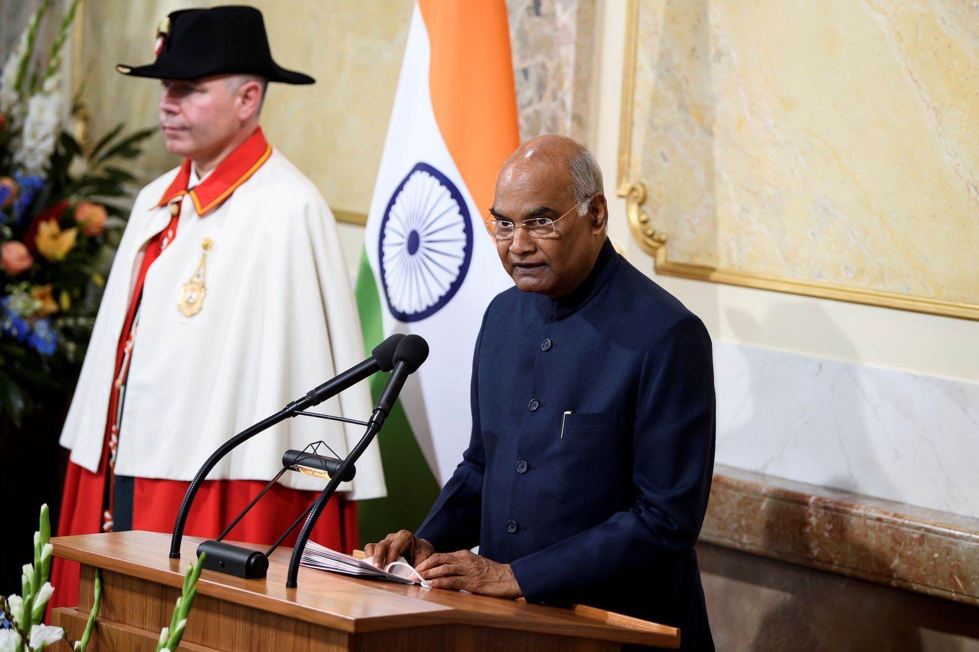 President of India Ram Nath Kovind speaks during his state visit to Switzerland, at the Muensterplatz in Bern