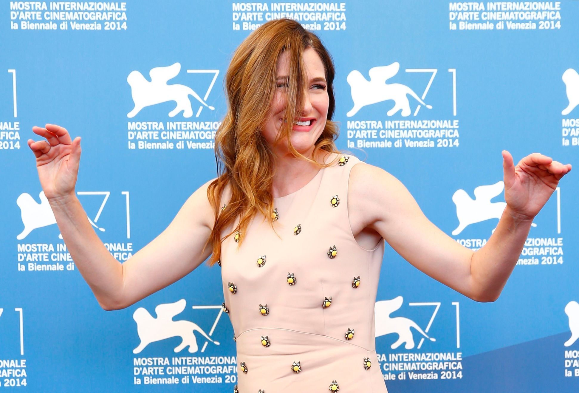 Hahn poses during the photo call for the movie &quot;She's Funny That Way&quot; at the 71st Venice Film Festival